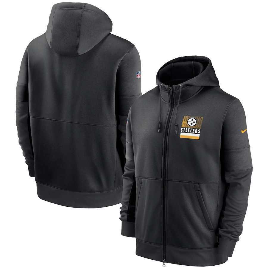 Men's Pittsburgh Steelers New 2020 Nike Gray Black Fan Gear Mascot Performance Full Zip Hoodie,We sell and wholesale Men's Pittsburgh Steelers New 2020 Nike Gray Black Fan Gear Mascot Performance Full Zip Hoodie on line form chian!